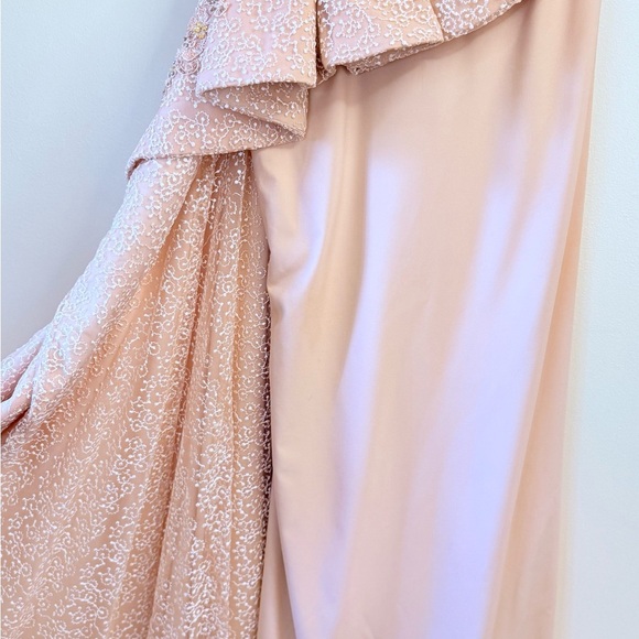 Elegant One Shoulder Lace Dress in Peach - Picture 7 of 13